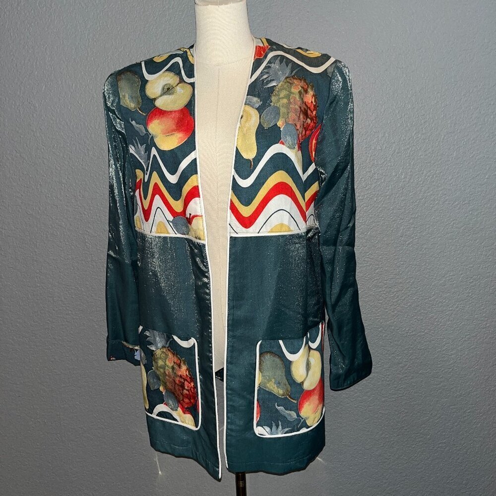 Vintage 80'S PLATINUM by DOROTHY SCHOELEN New with Tags Shimmery Jacket w/ Fruit